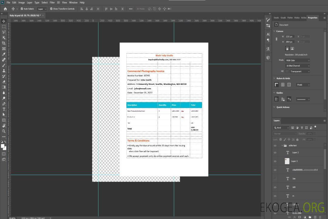 Modèle de facture de photographie commerciale template Modèle de facture de photographie commerciale template
